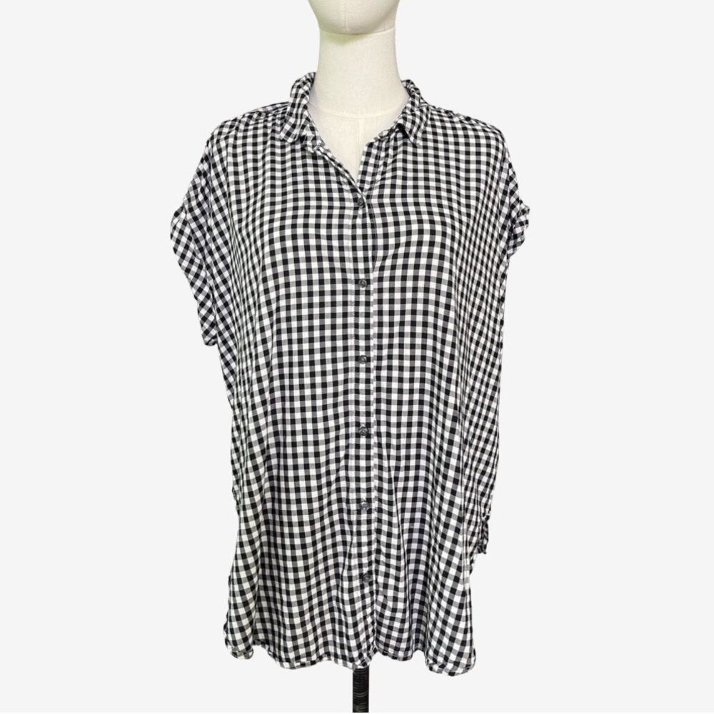 Abercrombie & Fitch Black White Gingham Short Sleeve Button Down Shirt L Preppy